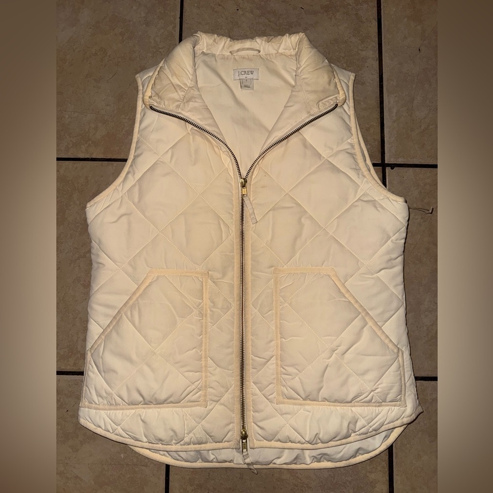 J. Crew Quilted Cream Puffer Vest with Front Zip